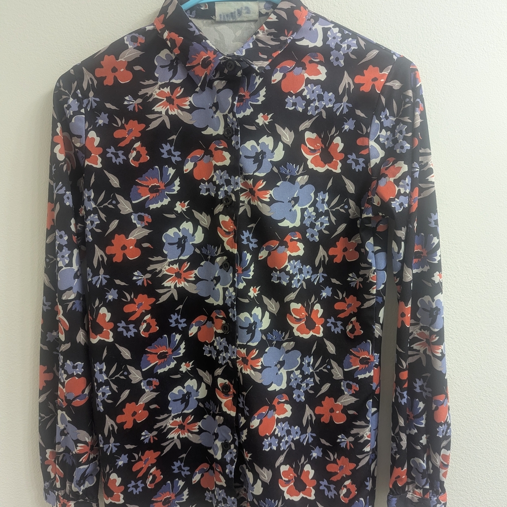 Floral Women's Button Down Shirt - Black, Red, Blue